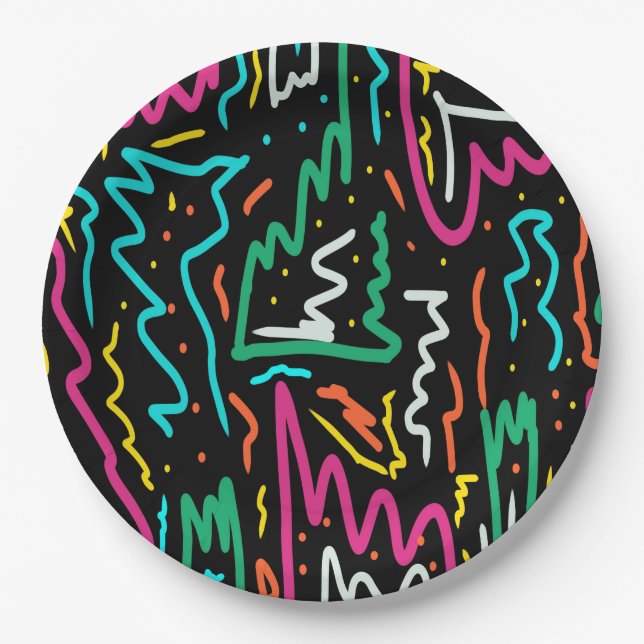 Bold Neon Contrast Party Print Paper Plates (Front)