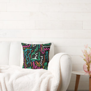 Bold Neon Contrast Party Print Throw Pillow