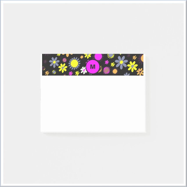 Bold Neon Hippie Black Floral Post-it Notes (Creator Uploaded)
