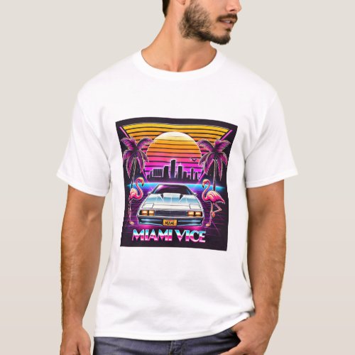 Bold Neon Retro Miami Vice T_Shirt Design