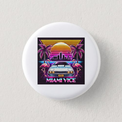 Bold Neon Retro Miami Vice T_Shirt Design Button