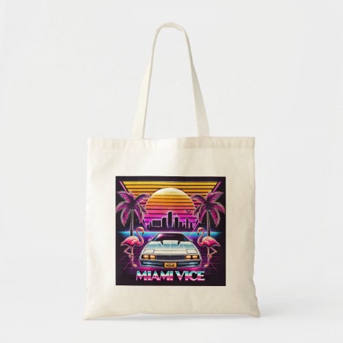 Bold Neon Retro Miami Vice T_Shirt Design Tote Bag