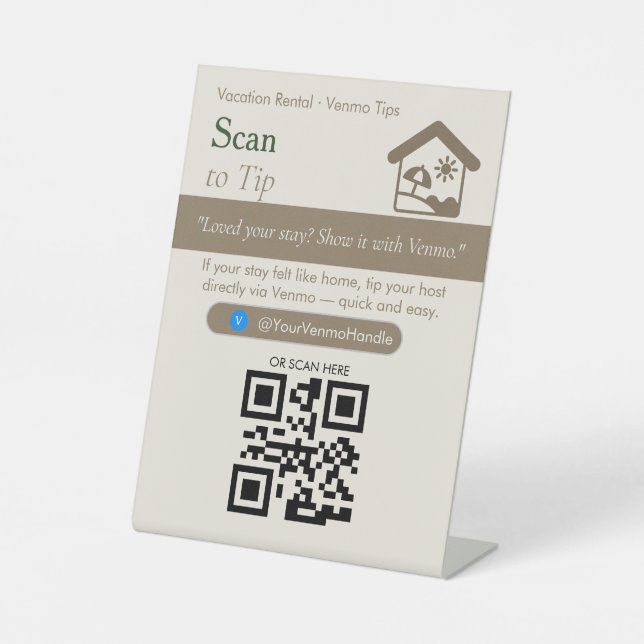 Bold Neutral Scan to Tip QR Code Sign | Venmo Tips (Front)