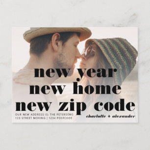 Bold new year photo moving announcement postcard