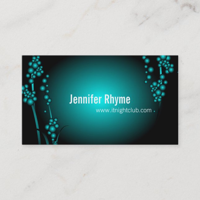 Bold Night Club Business Card Modern Aqua Black (Front)