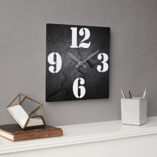 Bold Number Face On Black Slate Square Wall Clock