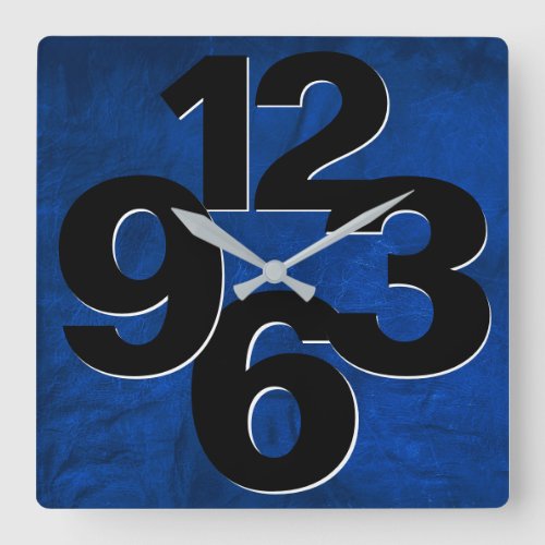 Bold Number Face On Blue Square Wall Clock