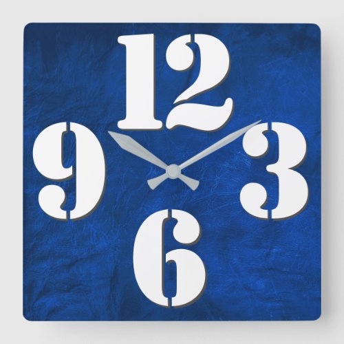 Bold Number Face On Blue Square Wall Clock