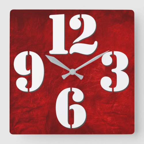 Bold Number Face On Red Square Wall Clock