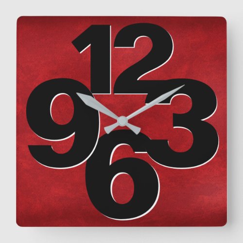 Bold Number Face On Red Square Wall Clock