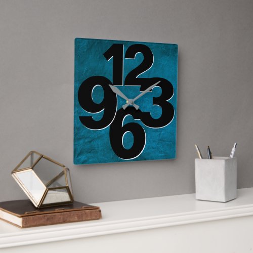 Bold Number Face On Teal Texture Square Wall Clock