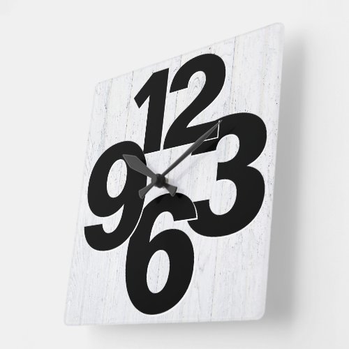 Bold Number Face On Whitewashed Wood Square Wall Clock
