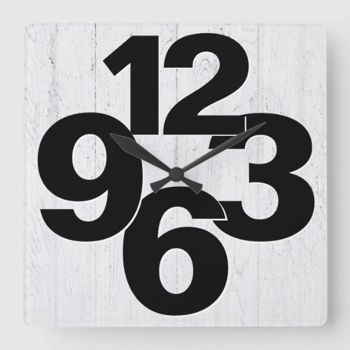 Bold Number Face On Whitewashed Wood Square Wall Clock