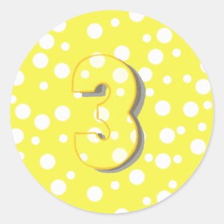 Bold number three 3 Yellow Birthday Stickers