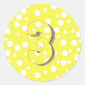 Bold number three 3 Yellow Birthday Stickers