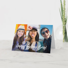 Bold Numbers Photo Collage Happy Birthday Script Card
