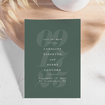 Bold Numbers Trendy Modern Sage Green Photo Save The Date by LeaDelaverisDesign at Zazzle