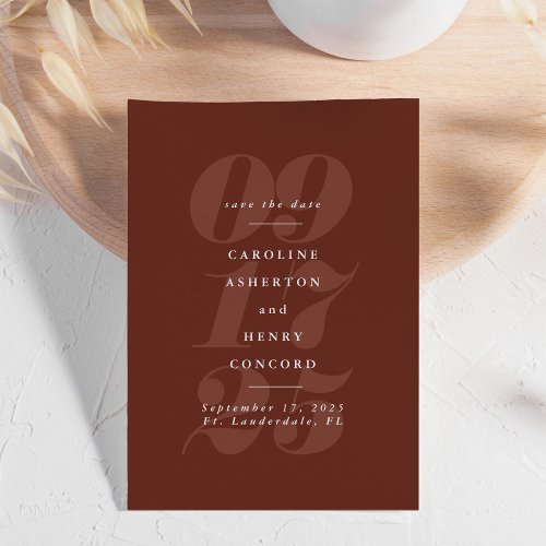 Bold numbers trendy modern terracotta save the date