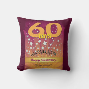 Bold Numeral - 60 Days CUSTOM 12 Step Anniversary Throw Pillow