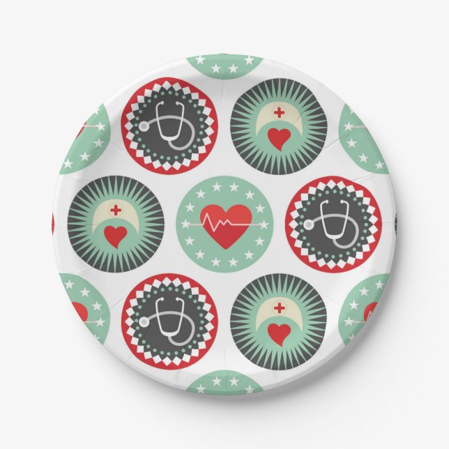 Bold Nurse Pattern - LPN RN Healthcare Paper Plates (Front)