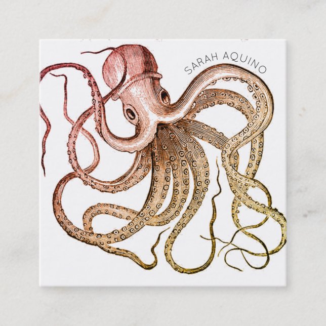 Bold Octopus With Curved Typeface Square Business Card (Front)