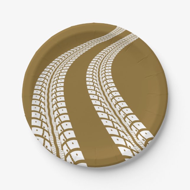 Bold Off-Road Tire Track Rugged Automotive Paper Plates (Front)