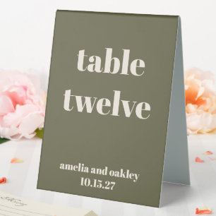 Bold Olive Fall Retro Custom Wedding Number Table Tent