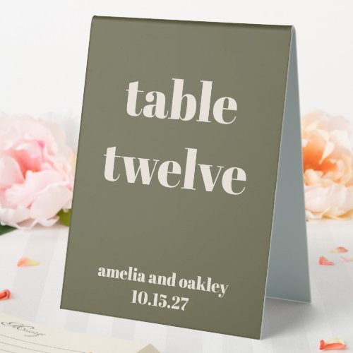 Bold Olive Fall Retro Custom Wedding Number Table Tent Sign