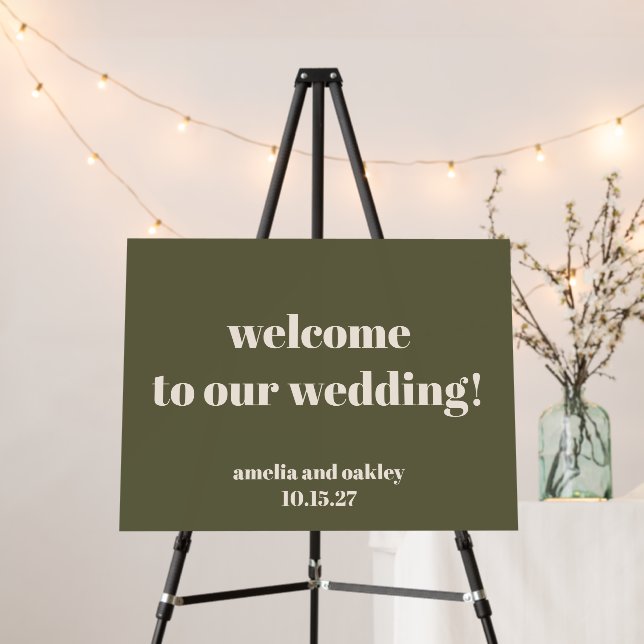 Bold Olive Fall Retro Custom Wedding Welcome Sign (In Situ (Stand))