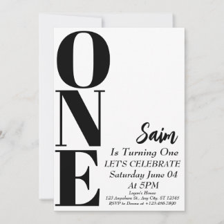 Bold ONE 1st Birthday Black and White 1st Birthday Invitation