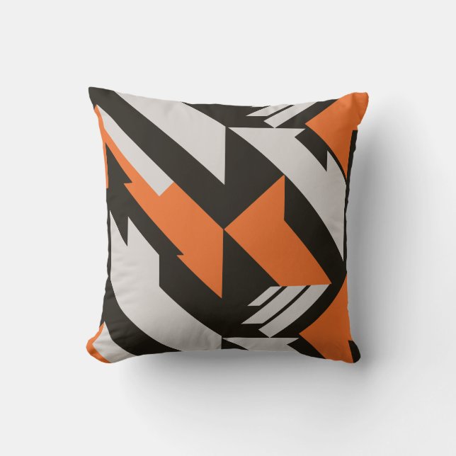 Bold Orange and Black Geometric Design Throw Pillow (Front)