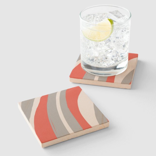 Bold Orange and Gray Abstract  Stone Coaster (Side)