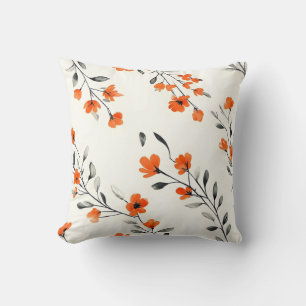 Bold Orange and Gray Floral Accent Pillow