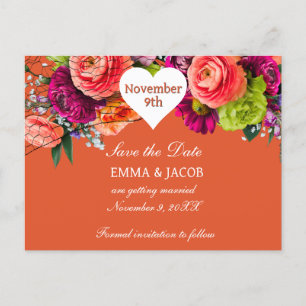 Bold Orange and Pink Roses Announcement Postcard