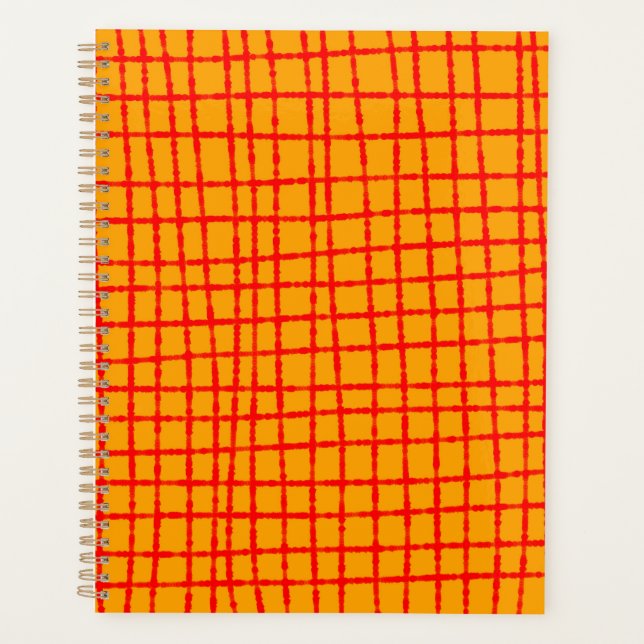 Bold Orange and Red Check Pattern Stylish  Planner (Front)