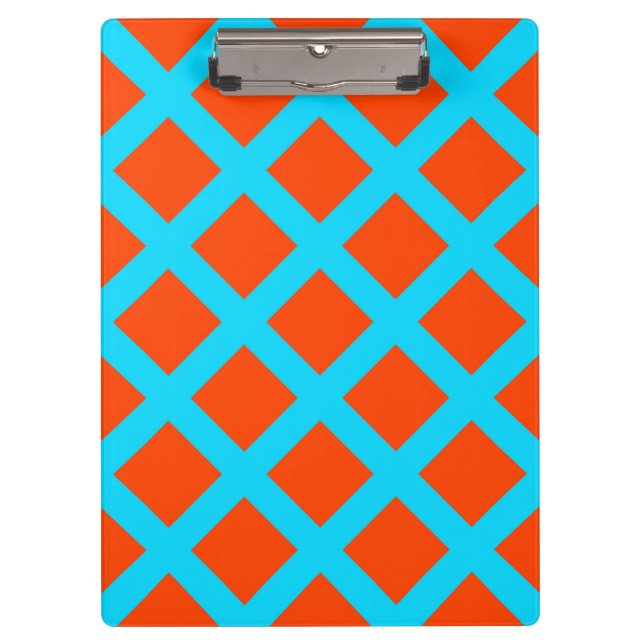 Bold Orange and Turquoise Blue Squares Pattern Clipboard (Front)