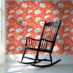 Bold Orange and White Floral Wallpaper