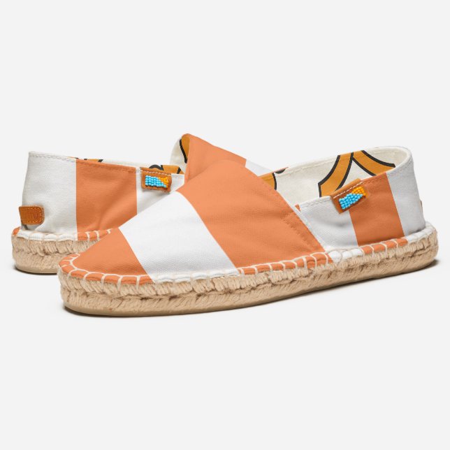 Bold Orange and White Stripes Pattern Espadrilles (Angled)