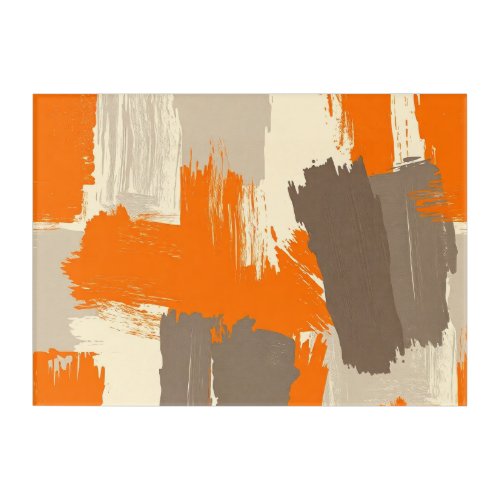 Bold Orange Artisan Brush Strokes Abstract Acrylic Print