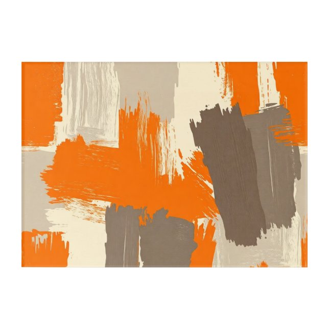 Bold Orange Artisan Brush Strokes Abstract  Acrylic Print (Front)