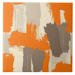 Bold Orange Artisan Brush Strokes Abstract Ceramic Tile