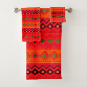 Bold orange aztec pattern bath towel set