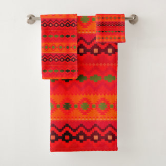 Bold orange aztec pattern bath towel set