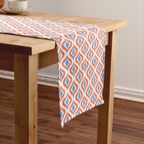Bold Orange Azure Blue White Ikat Ogee Art Pattern Medium Table Runner