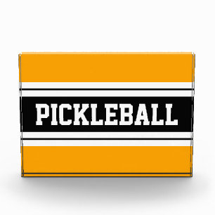Bold Orange Black White PICKLEBALL Racing Stripes Photo Block
