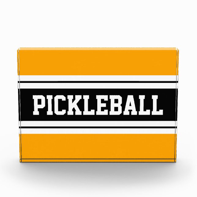 Bold Orange Black White PICKLEBALL Racing Stripes Photo Block (Front)