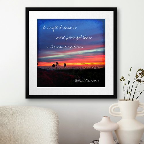Bold Orange Blue Sunset Photo Single Dream Quote  Poster