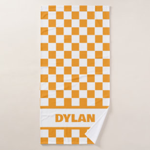 Bold Orange Checkerboard Bath Towel