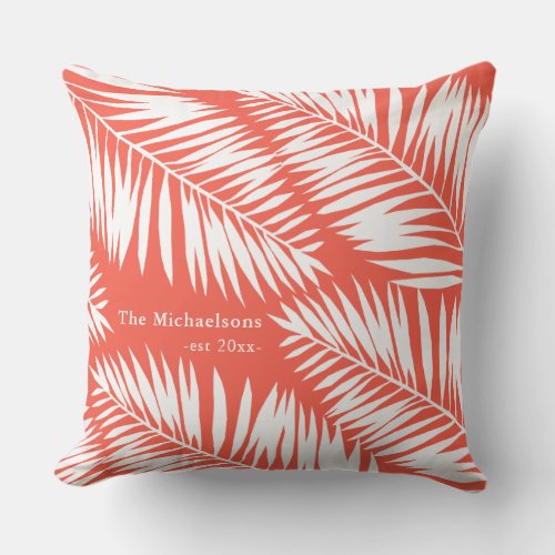 Bold Orange Coral and White Palms Outdoor Pillow