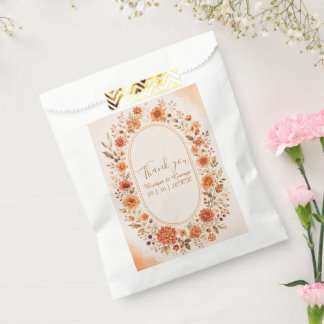 Bold Orange Floral Wreath Wedding Favor Bag